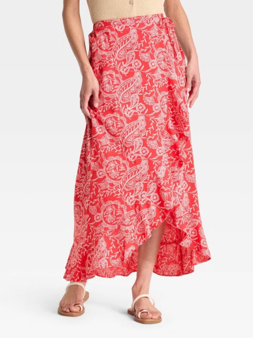 Women's Ruffle Maxi Wrap Skirt - Universal Thread™ Red Paisley XS